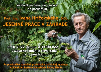 Mesto Nová Baňa vás pozýva na prednášku prof. Hričovského