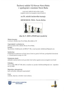 IX. ročník šachového turnaja MEMORIÁL PhDr. Pavla Hrčku